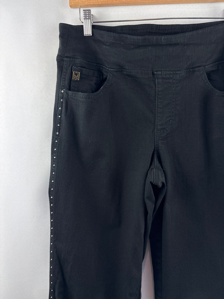 Women’s Belle Kim Gravel Size 14 Black Studded Straight Leg Jeans