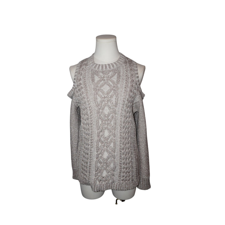 Women's BCBGMAXAZRIA Soft Gray Cut-Out Should Cable Sweater - Size M