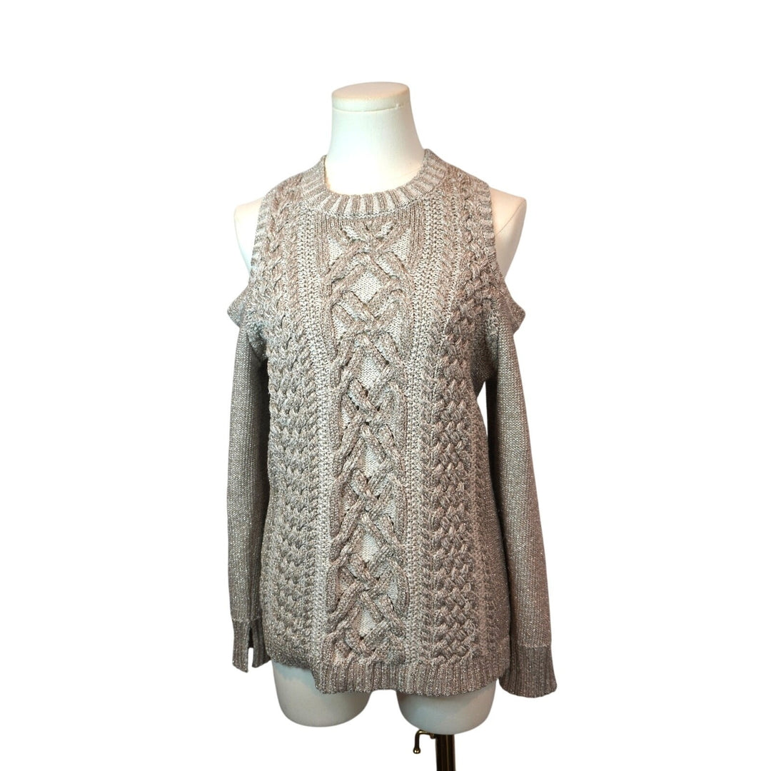 Women's BCBGMAXAZRIA Soft Gray Cut-Out Should Cable Sweater - Size M