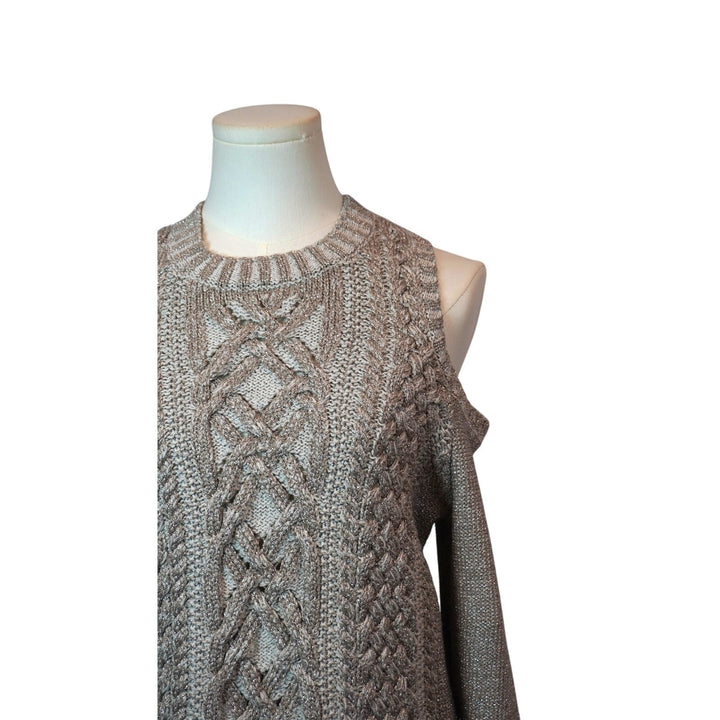 Women's BCBGMAXAZRIA Soft Gray Cut-Out Should Cable Sweater - Size M
