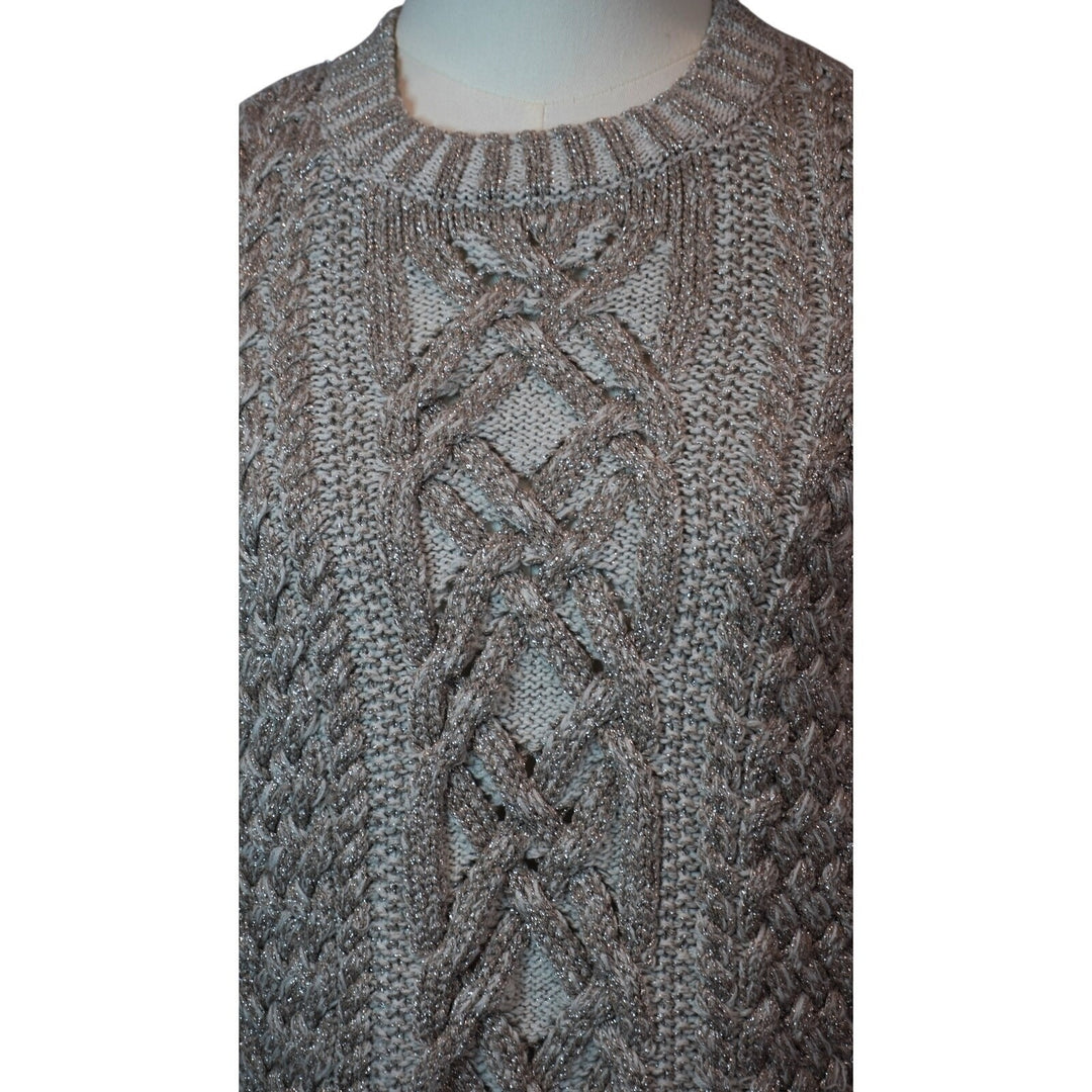 Women's BCBGMAXAZRIA Soft Gray Cut-Out Should Cable Sweater - Size M