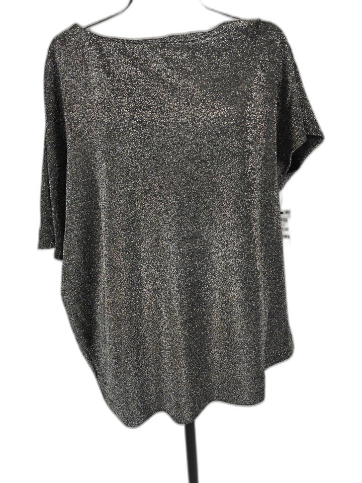 Women Alfani Metallic Asymmetrical Top Black Silver XL