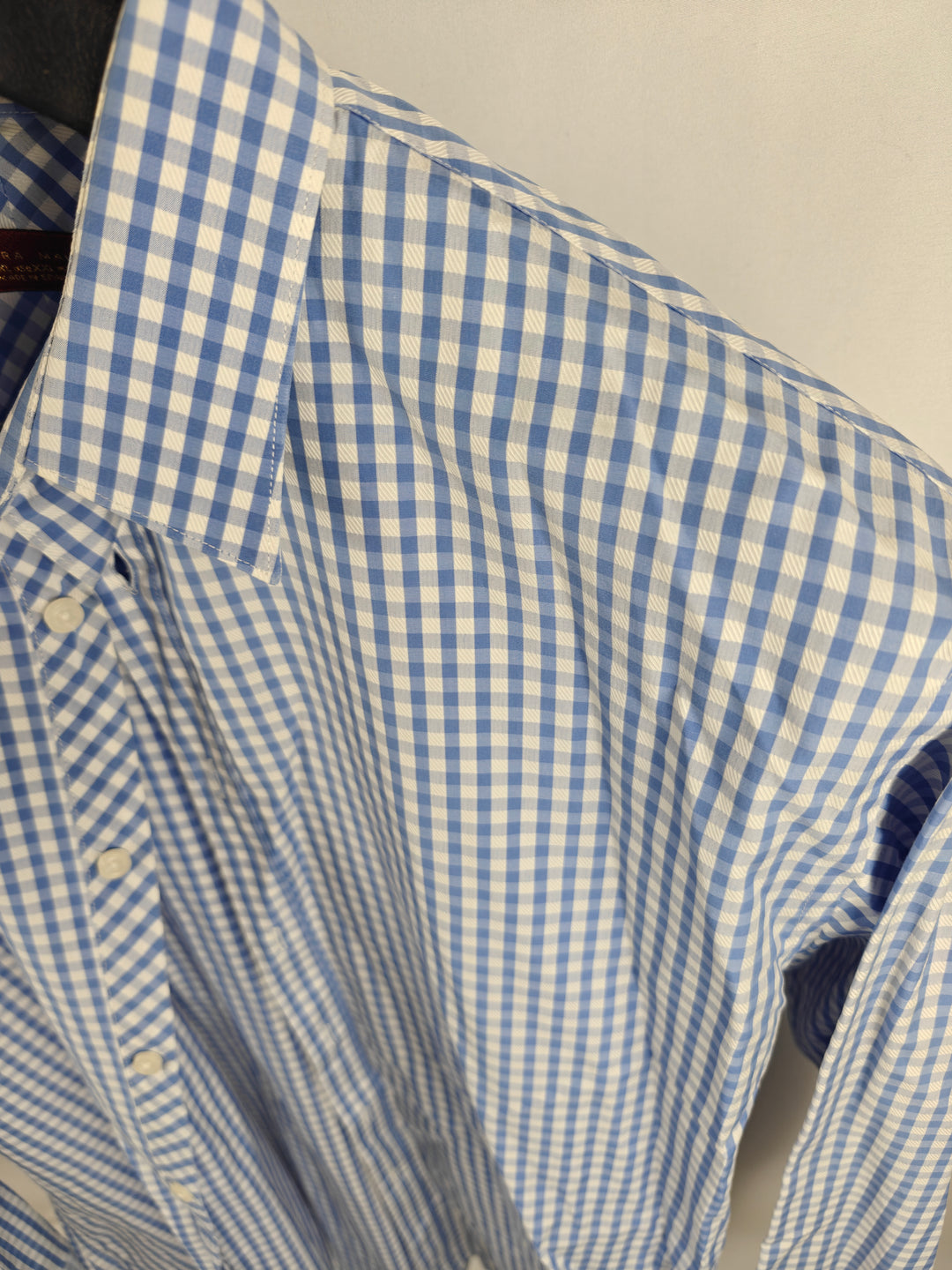 Men’s Zara Man Dress Shirt Blue White Gingham XXL
