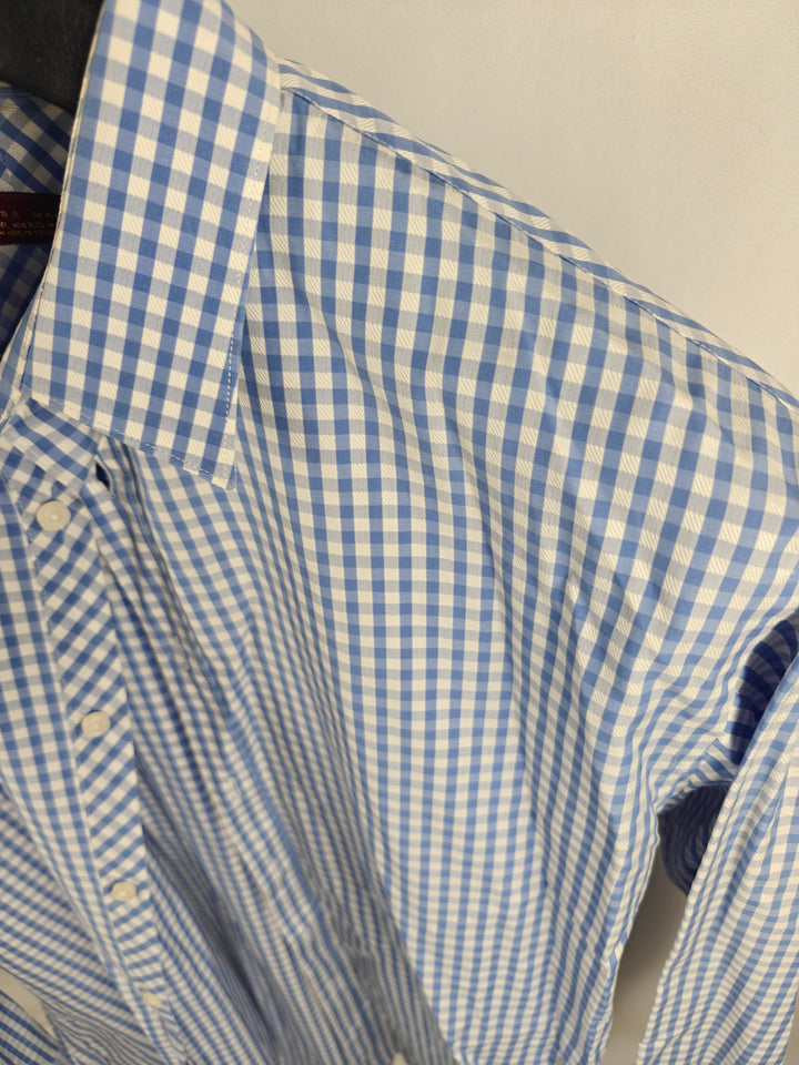Men’s Zara Man Dress Shirt Blue White Gingham XXL