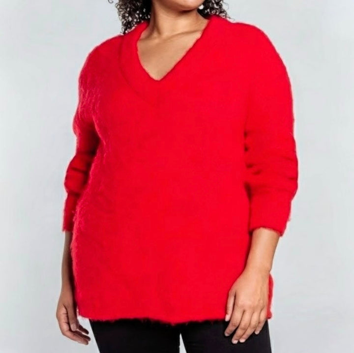 BP Mohair V‑Neck Oversized Red Sweater Sz1X NWT