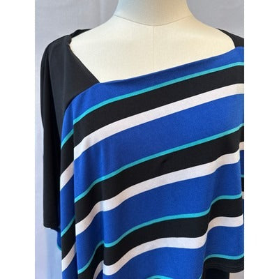 RB Collection Tank Dress with Attached Shawl SZ XL Black and Blue Stripes