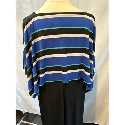 RB Collection Tank Dress with Attached Shawl SZ XL Black and Blue Stripes