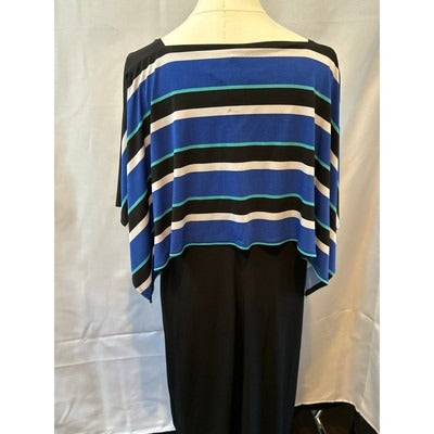 RB Collection Tank Dress with Attached Shawl SZ XL Black and Blue Stripes