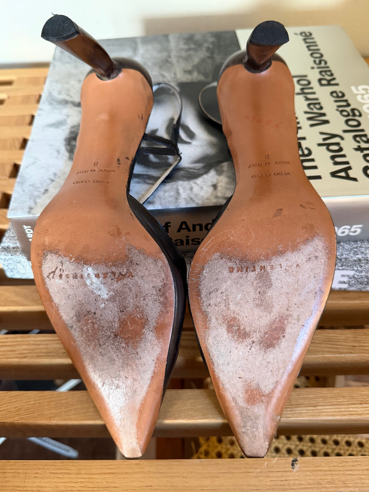 Vintage Valentine Made in Italy Leather Slingback Pointed Toe Heels Size 8 Y2K