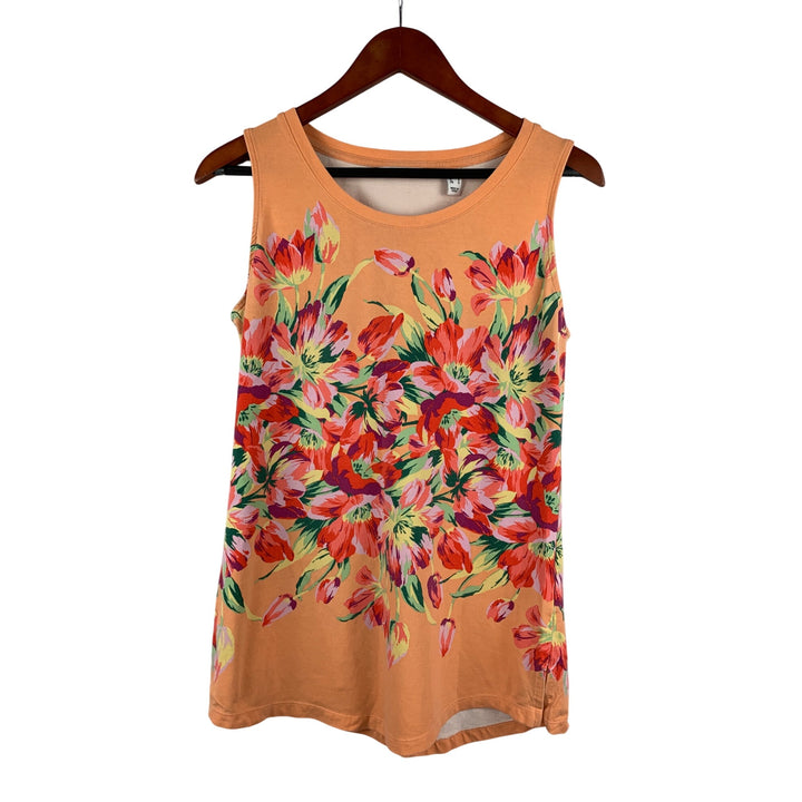 Isaac Mizrahi Live! Sleeveless Floral Top For Women - Orange & Multicolor  XS  Cotton/Modal Blend