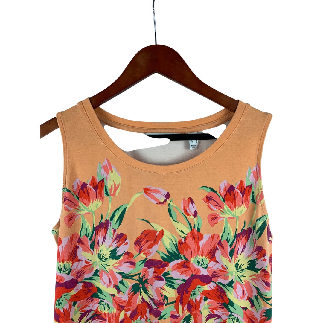 Isaac Mizrahi Live! Sleeveless Floral Top For Women - Orange & Multicolor  XS  Cotton/Modal Blend