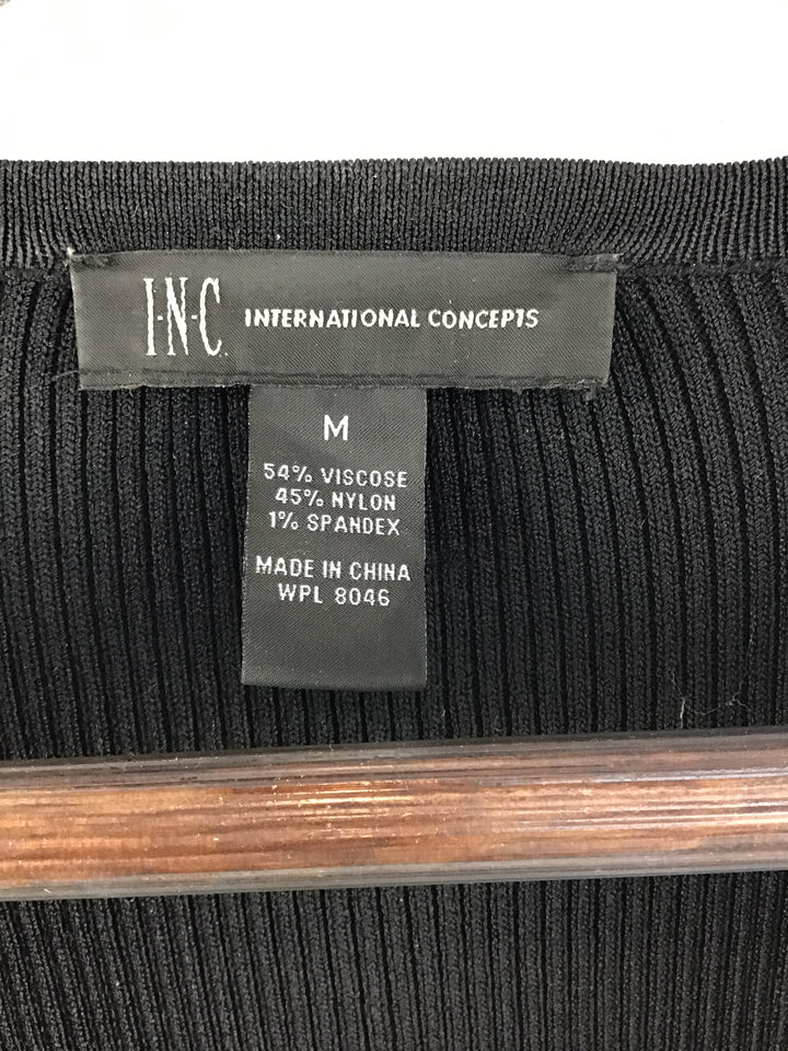 Women’s INC Black Long Sleeve Wrap Knit Bow Tie Waist Top Size Medium