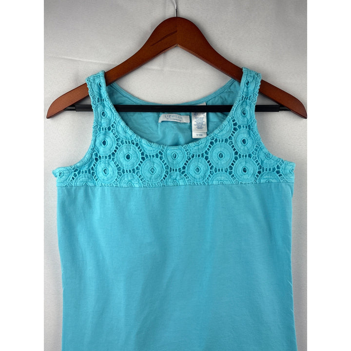 Lizwear By Liz Claiborne Womens S Blue Crochet Tank Top Sleeveless 100% Cotton Summer Wear