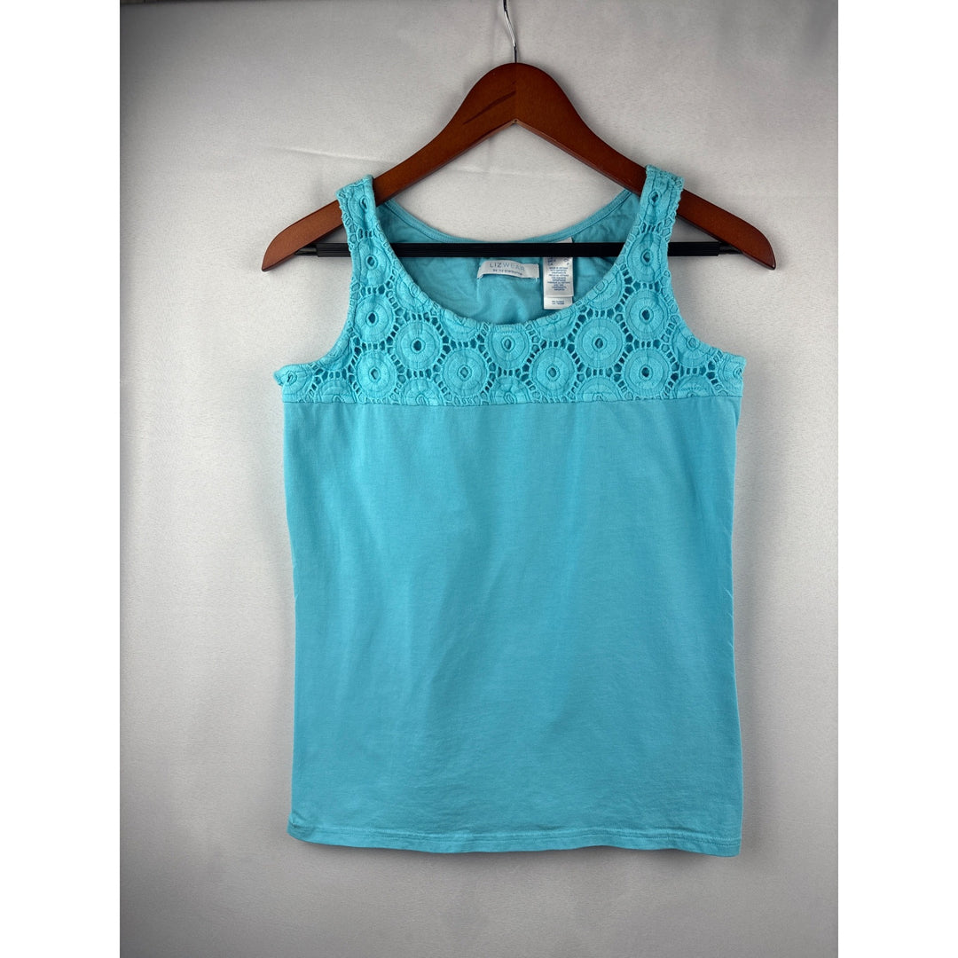 Lizwear By Liz Claiborne Womens S Blue Crochet Tank Top Sleeveless 100% Cotton Summer Wear
