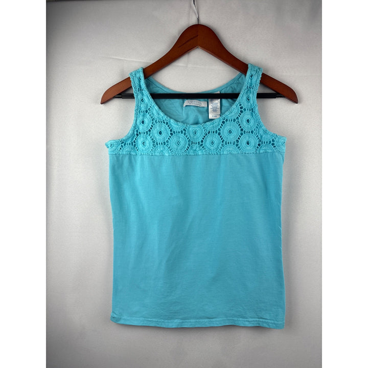 Lizwear By Liz Claiborne Womens S Blue Crochet Tank Top Sleeveless 100% Cotton Summer Wear