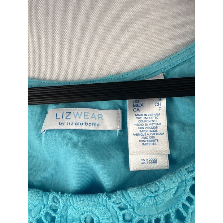 Lizwear By Liz Claiborne Womens S Blue Crochet Tank Top Sleeveless 100% Cotton Summer Wear