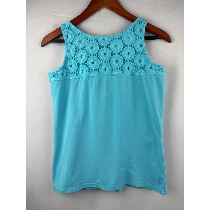 Lizwear By Liz Claiborne Womens S Blue Crochet Tank Top Sleeveless 100% Cotton Summer Wear