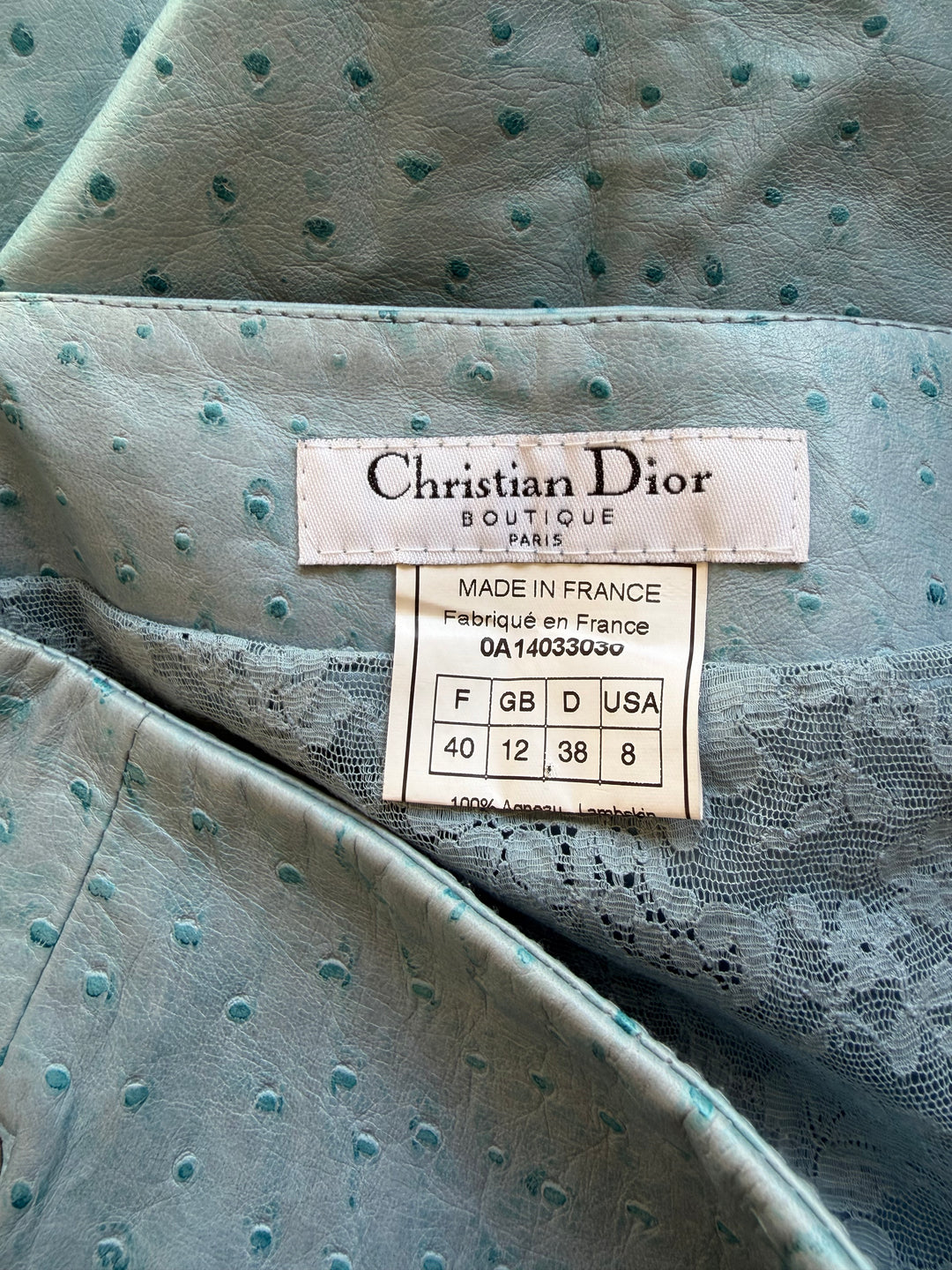 Archival Christian Dior by John Galliano FW2000 Ostrich Leather Zip Pencil Skirt