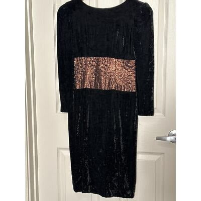 Warren Petite Size 4 Black velour dress with copper bow