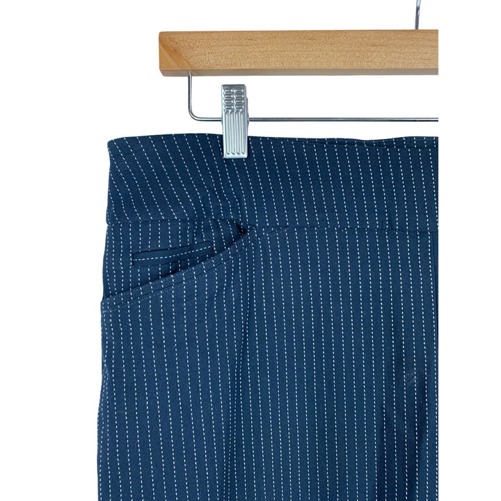 Chicos Womens Pinstripe Pants Size 2R Navy Rayon Blend Professional Wear