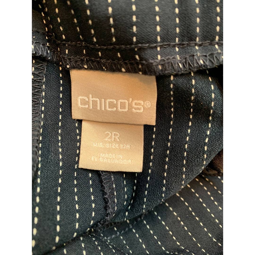 Chicos Womens Pinstripe Pants Size 2R Navy Rayon Blend Professional Wear