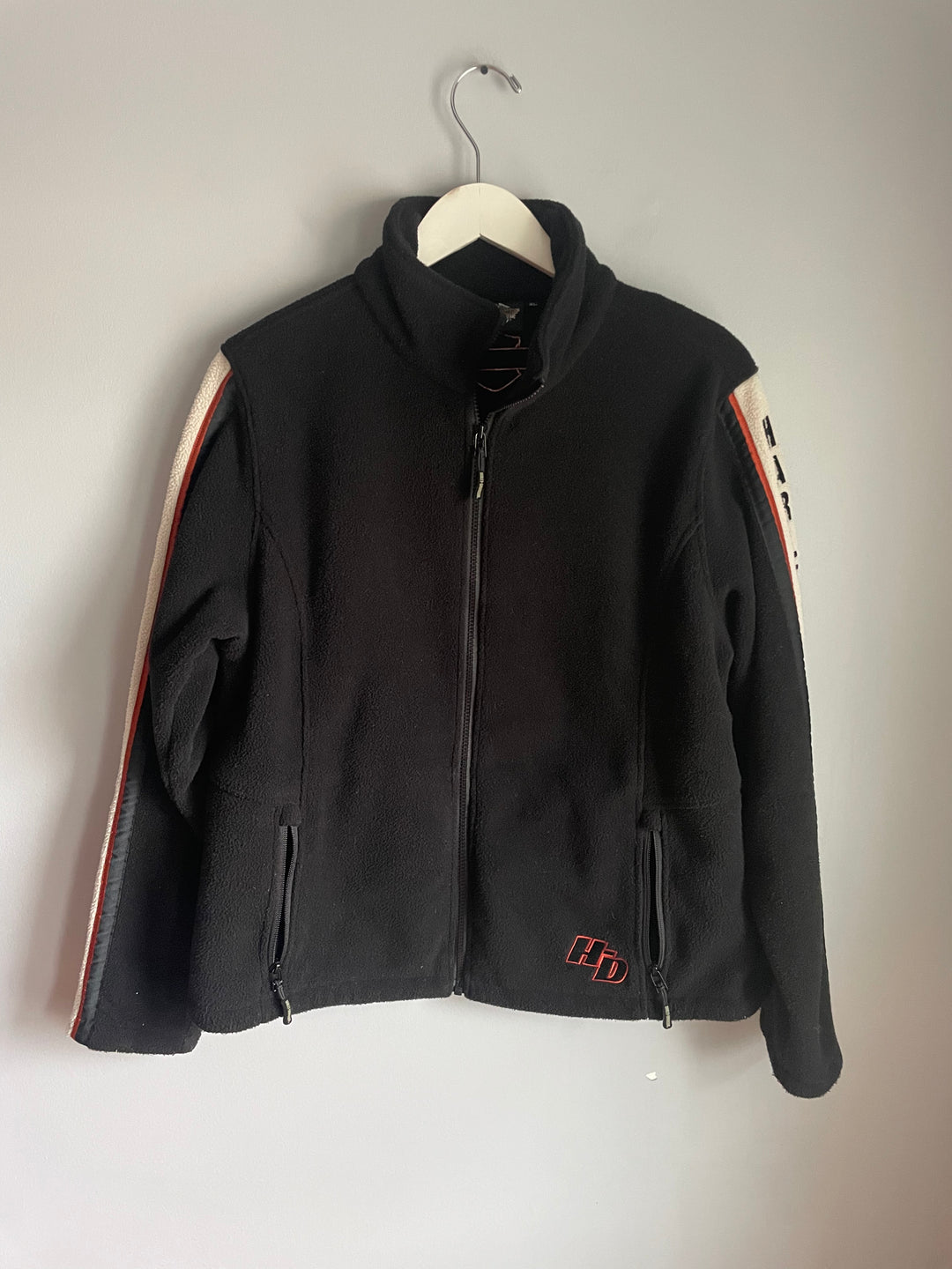 Harley Davidson Black Fleece Jacket Full Zip Sleeve Stripe Logo Size XL