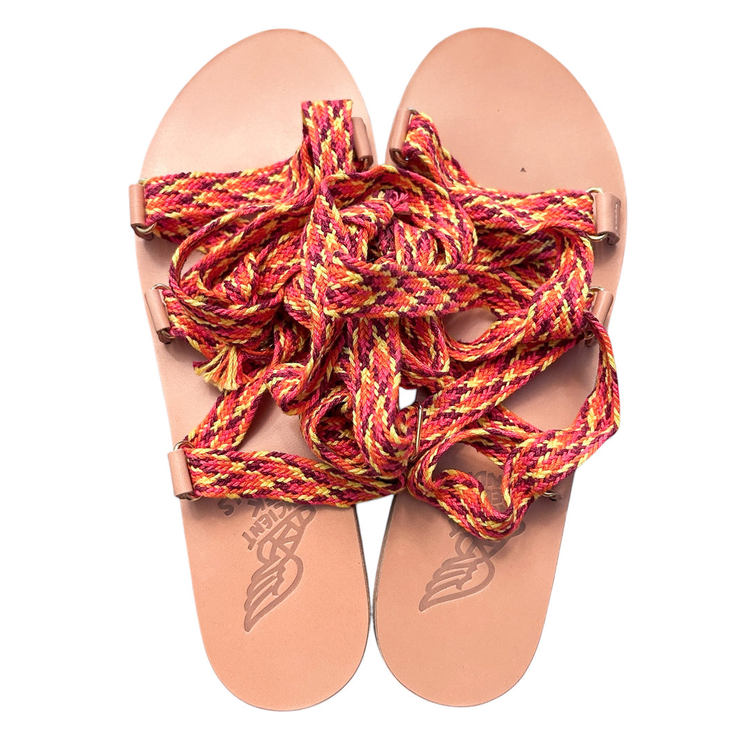 Ancient Greek Sandals Women's "Evelina" Flatform Sandals Woven Red Ankle Straps, with Box + Dustbag