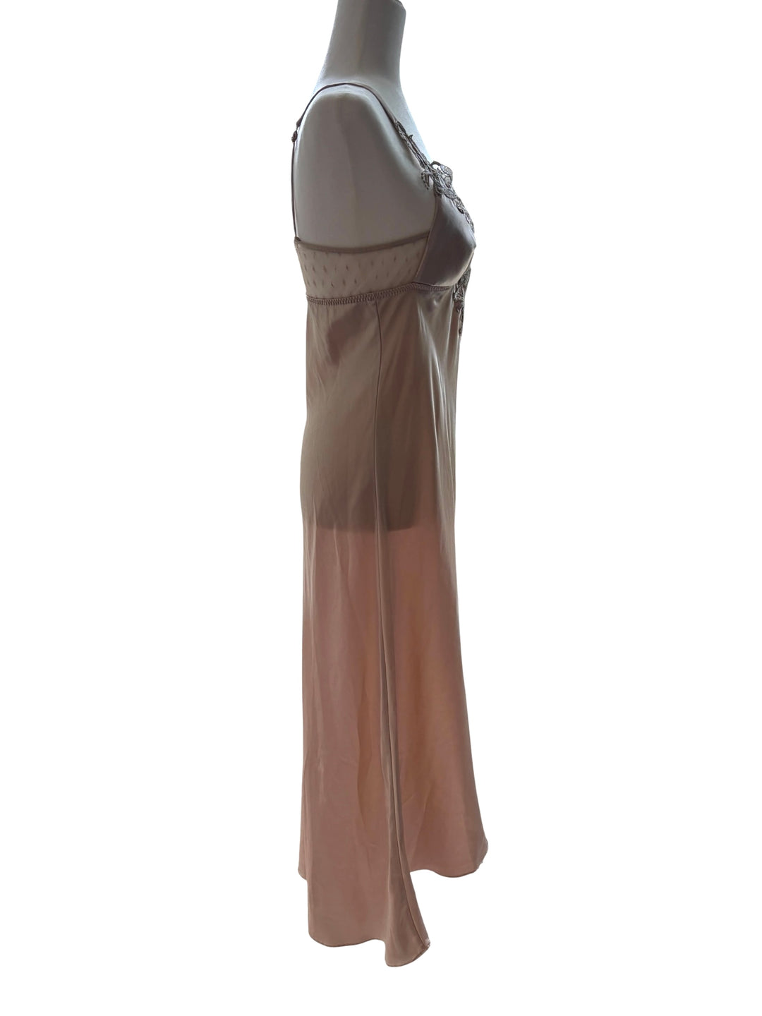 FLORA by Flora Nikrooz Women's Stella gown almond slip dress with padded bust and lace neckline detail, size M
