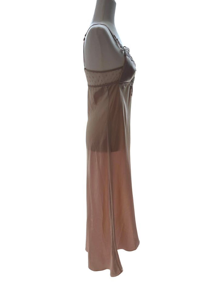 FLORA by Flora Nikrooz Women's Stella gown almond slip dress with padded bust and lace neckline detail, size M