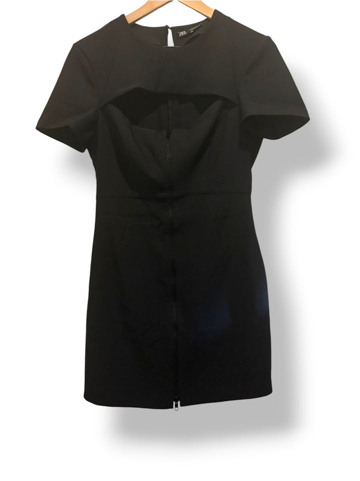 Zara Black Cutout Bodycon Mini Dress Size M NWT Front Zip Cocktail Party Going Out
