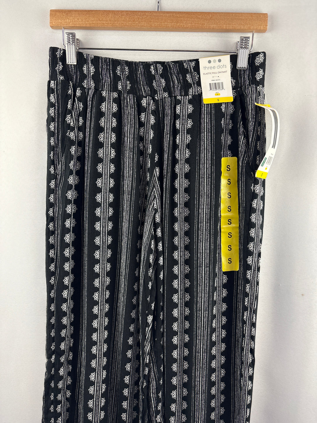 Women’s Three Dots Small Black w/ White Abstract Patterned Pants
