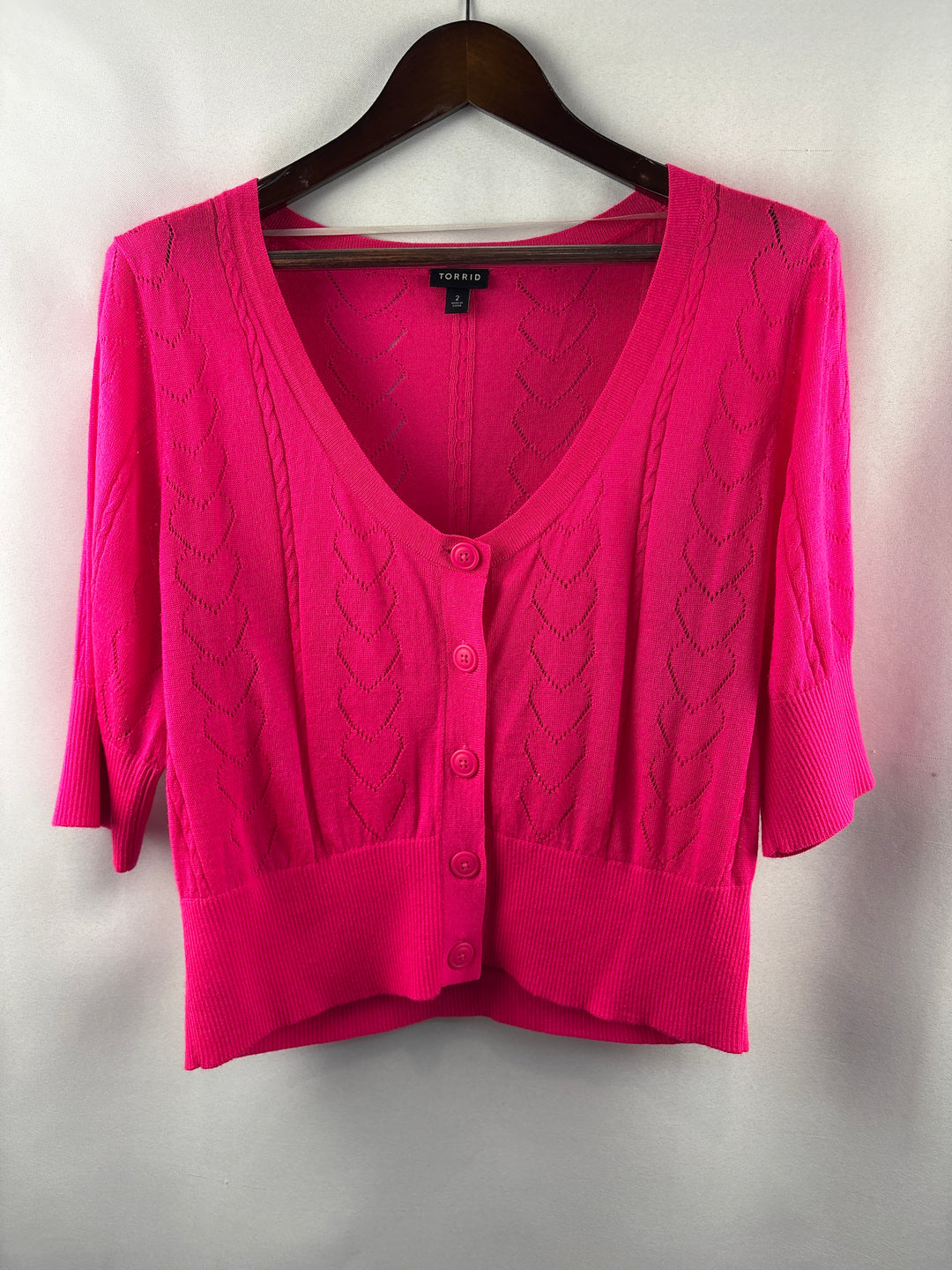 Women’s Torrid Size 2 Bright Neon Pink Short Sleeve Cardigan