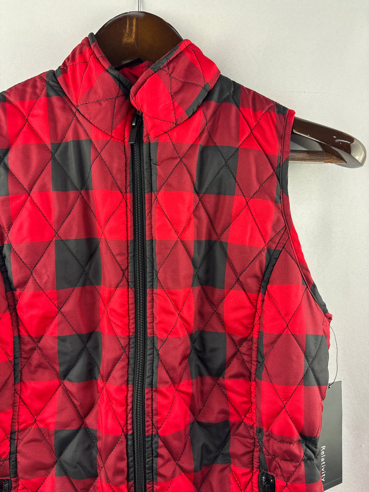 Women’s Relativity Small Red &amp; Black Plaid Puffer Vest