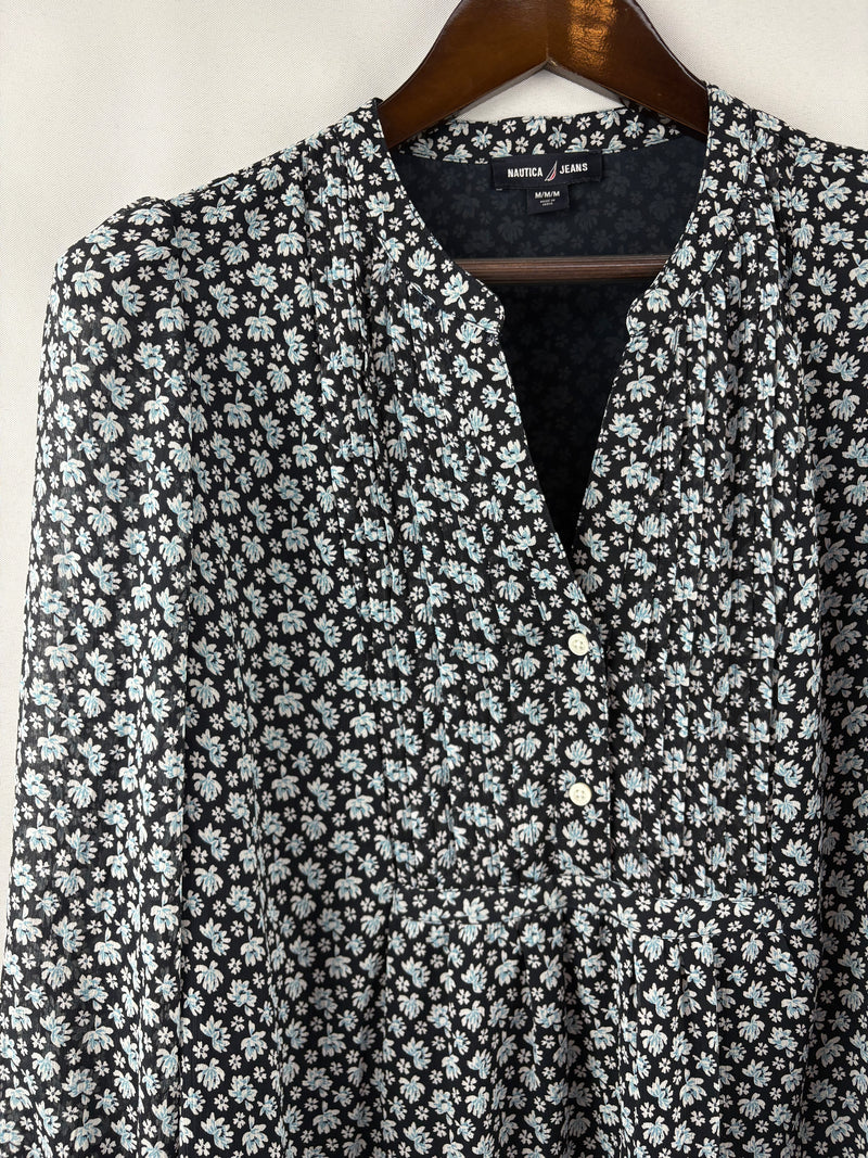 Women’s Nautica Jeans Medium Navy Blouse w/ Florals