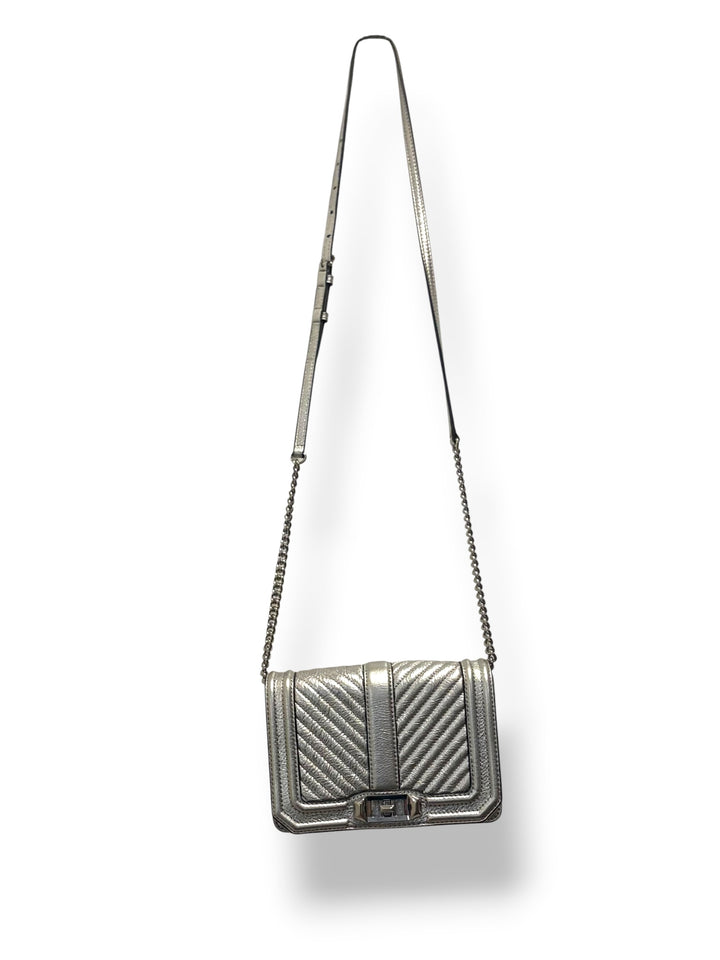 Rebecca Minkoff Small Love Silver Metallic Chevron Crossbody Bag