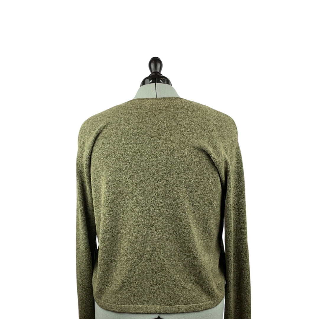 Womens Olive Green Two-Piece Sweater Set  Sleeveless Tank Top & Cardigan  Size M  Cozy Knit