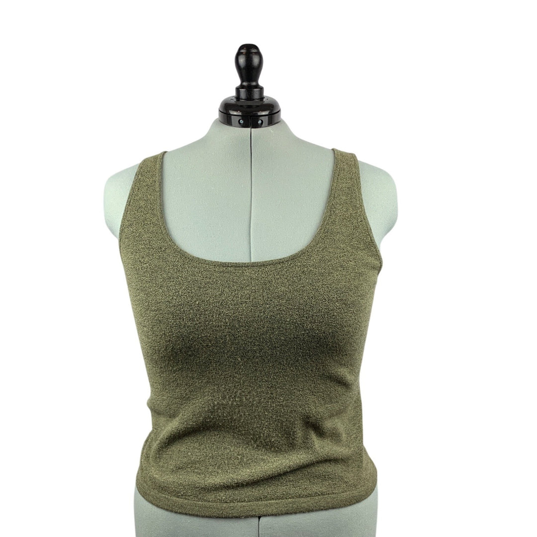 Womens Olive Green Two-Piece Sweater Set  Sleeveless Tank Top & Cardigan  Size M  Cozy Knit