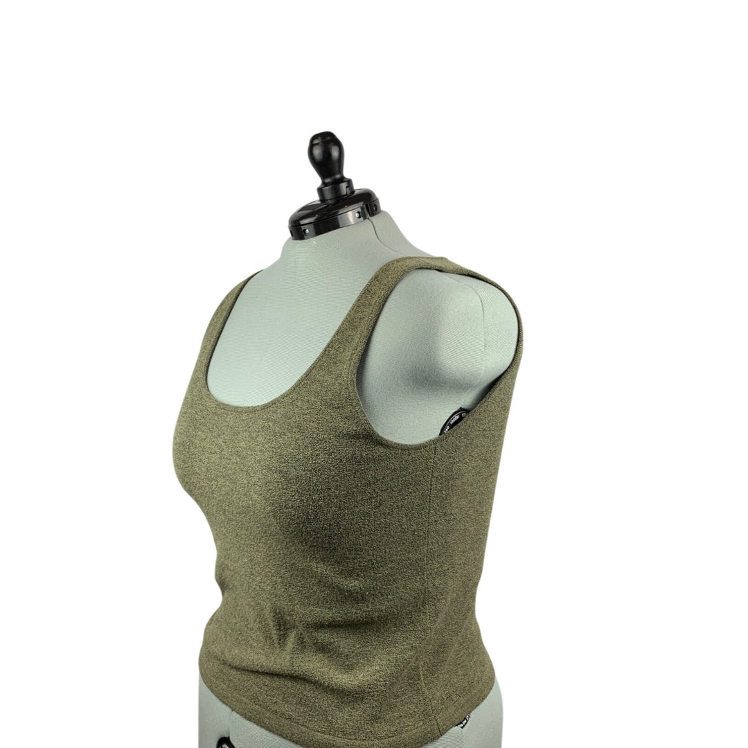Womens Olive Green Two-Piece Sweater Set  Sleeveless Tank Top & Cardigan  Size M  Cozy Knit