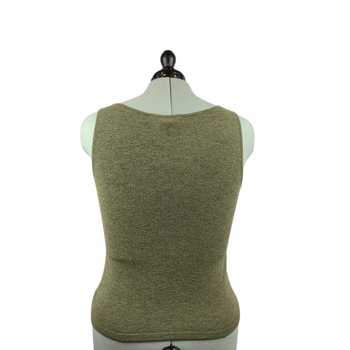 Womens Olive Green Two-Piece Sweater Set  Sleeveless Tank Top & Cardigan  Size M  Cozy Knit