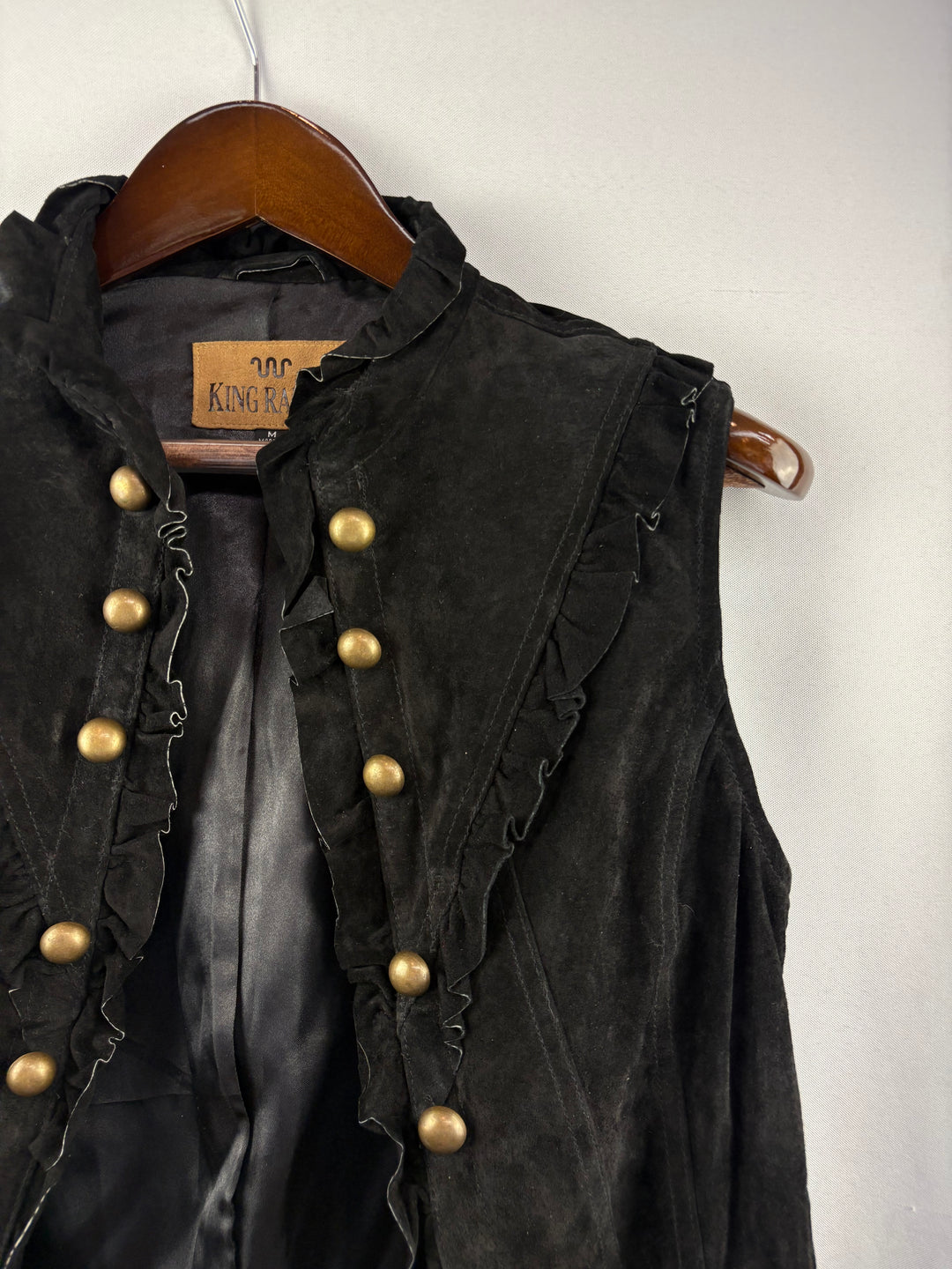 Women’s King Ranch Medium Black Suede Vest w/ Gold Buttons