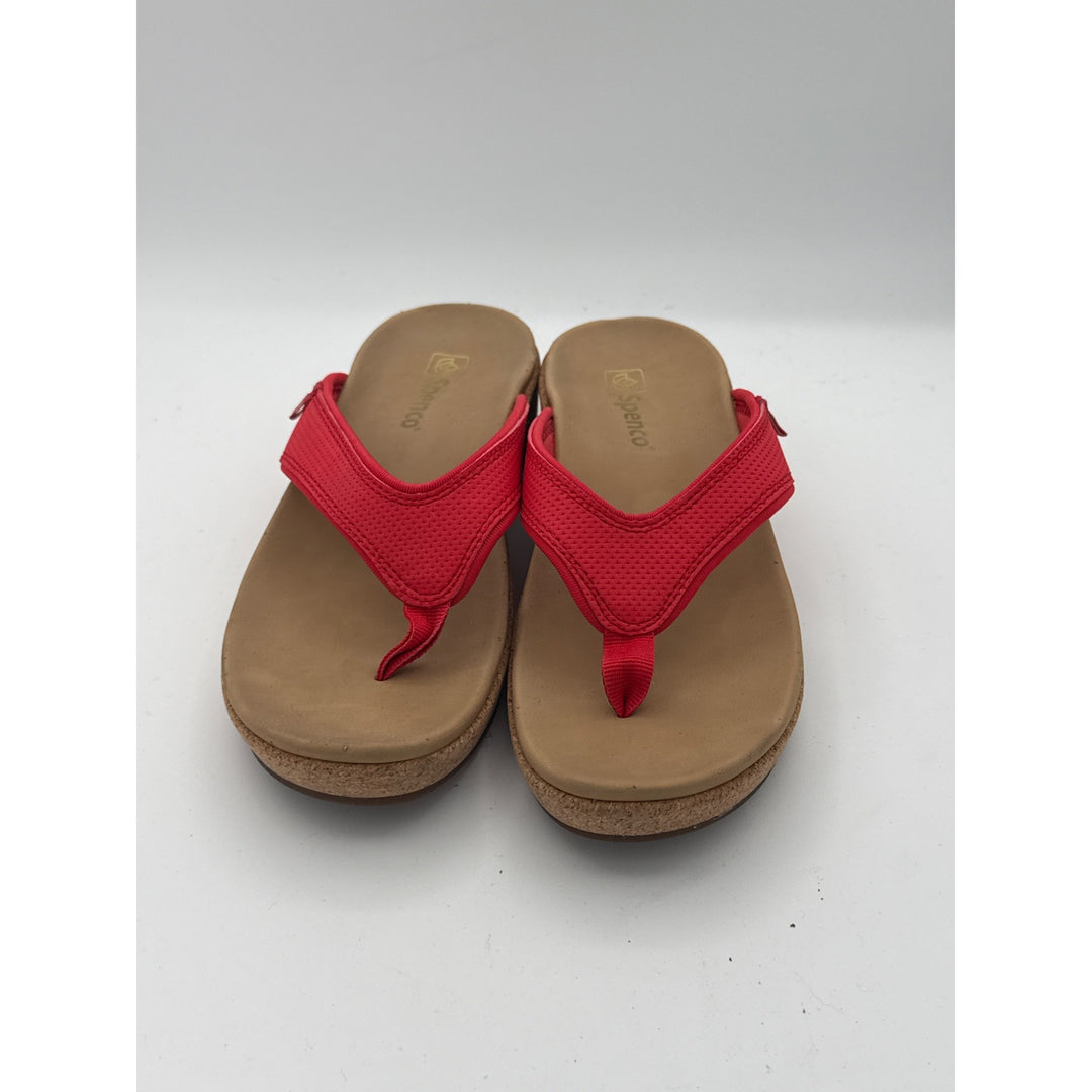 Spenco Womens Red Cork Wedge Flip-Flops Size 7.5 Comfortable & Stylish Summer Sandals