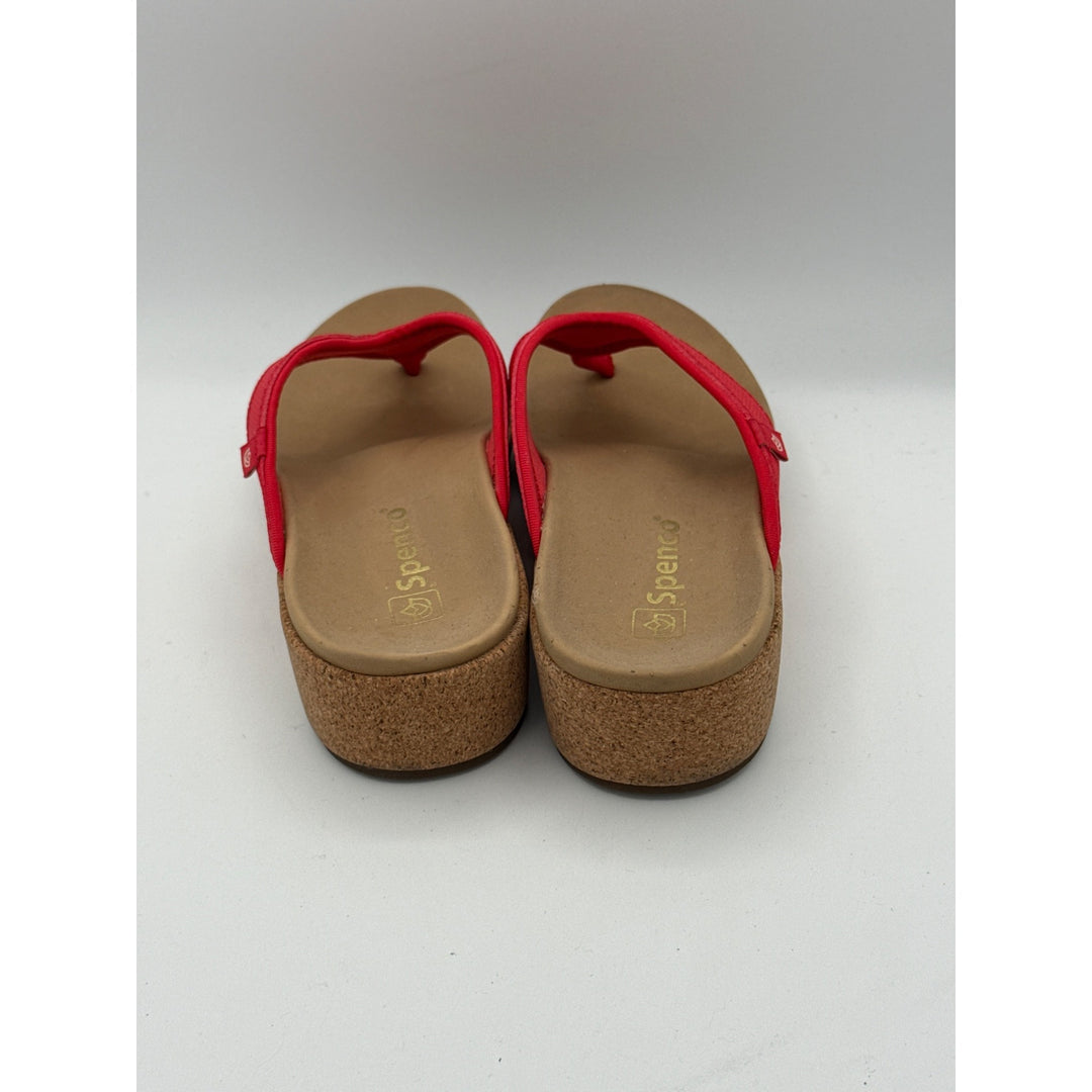 Spenco Womens Red Cork Wedge Flip-Flops Size 7.5 Comfortable & Stylish Summer Sandals