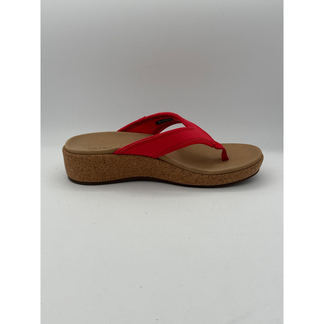 Spenco Womens Red Cork Wedge Flip-Flops Size 7.5 Comfortable & Stylish Summer Sandals