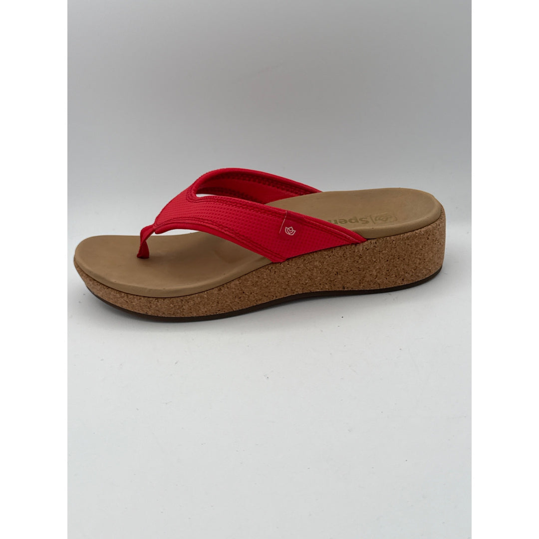 Spenco Womens Red Cork Wedge Flip-Flops Size 7.5 Comfortable & Stylish Summer Sandals