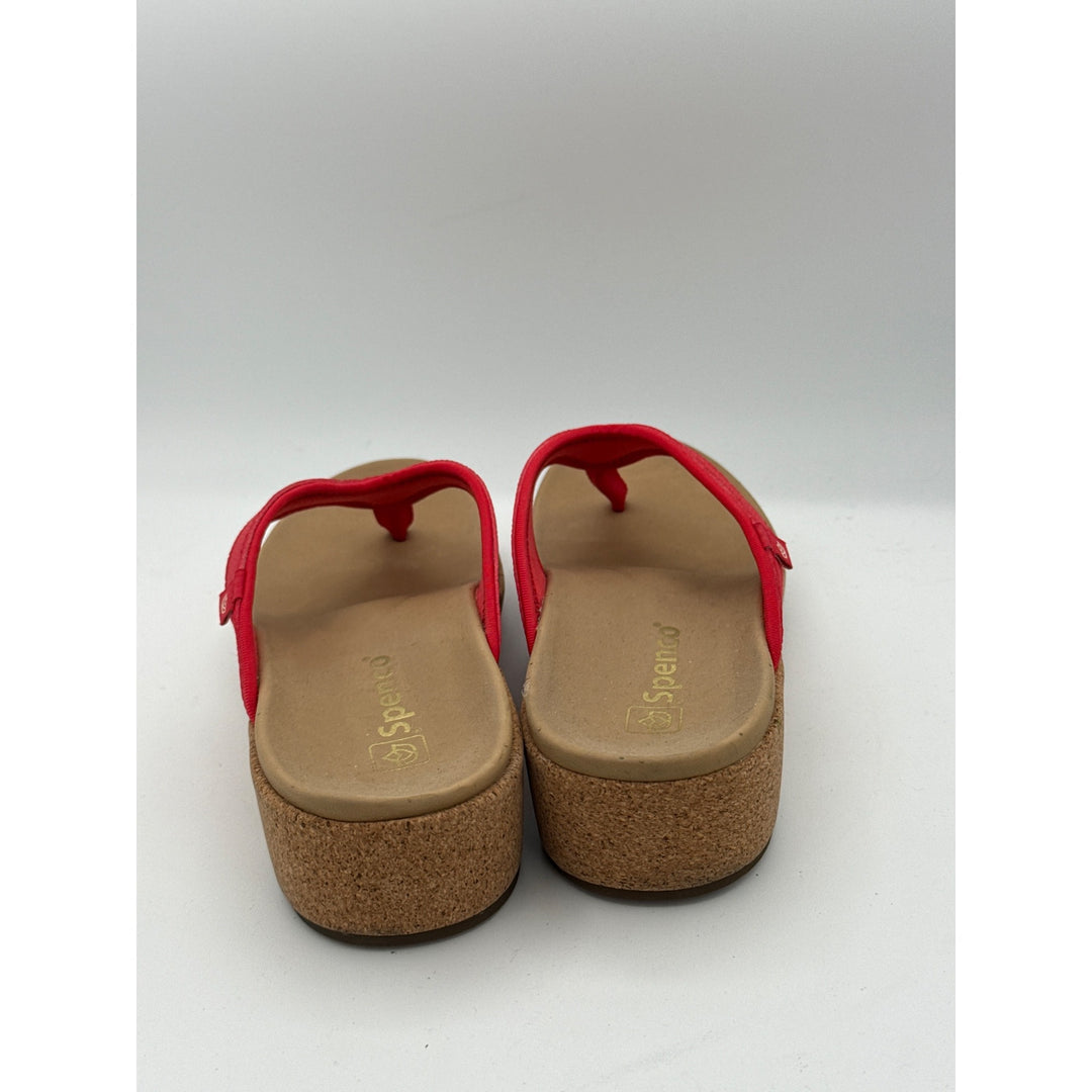 Spenco Womens Red Cork Wedge Flip-Flops Size 7.5 Comfortable & Stylish Summer Sandals