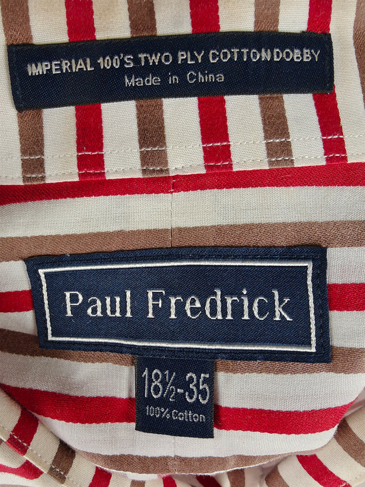Paul Fredrick Imperial 100's Red White Striped Dobby Dress Shirt 18.5 35 French Cuff