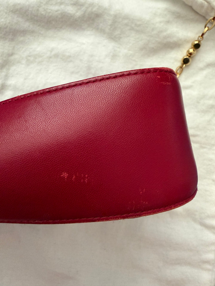 Christian Dior Vintage Cannage Quilted Leather Chain Shoulder Bag Burgundy