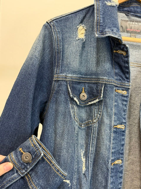 Torrid Classic Distressed Denim Jacket – Medium Wash – Sz1X (14–16)