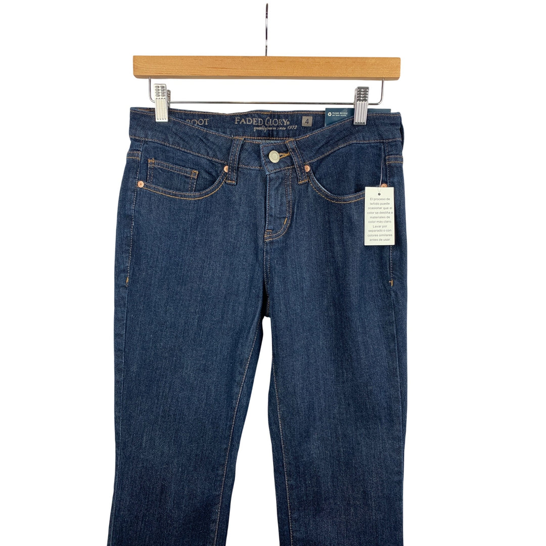 Faded Glory Womens Midrise Bootcut Jeans Size 4 Dark Blue Denim Slim Fit