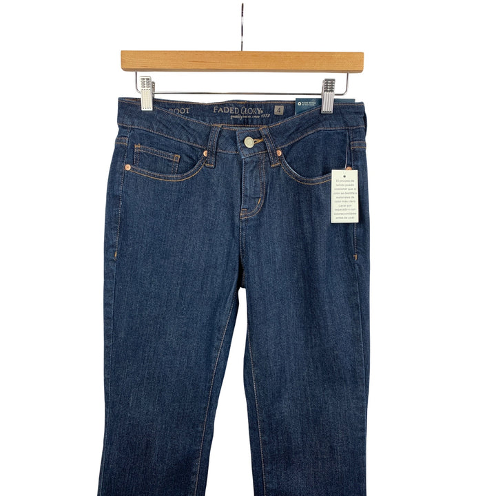 Faded Glory Womens Midrise Bootcut Jeans Size 4 Dark Blue Denim Slim Fit